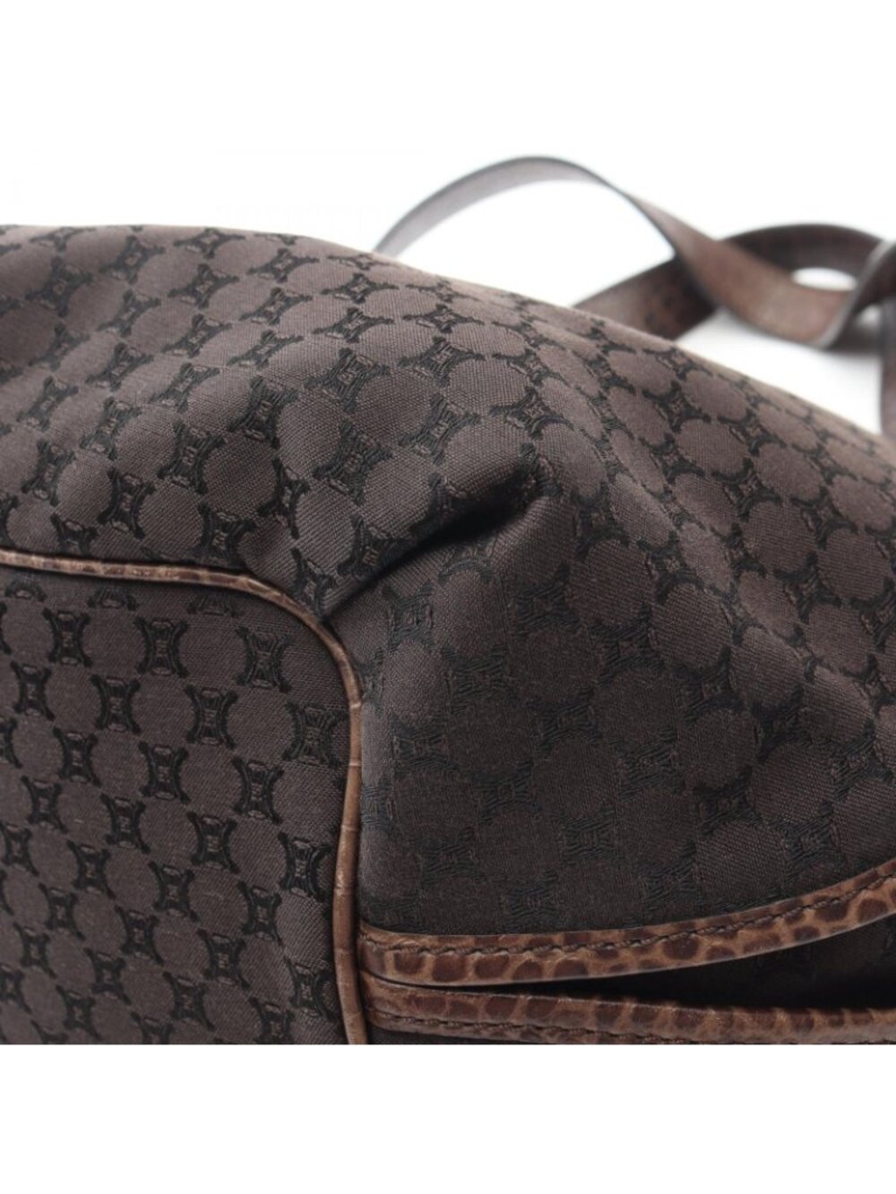 Celine Handbag Bittersweet Macadam Croco Embossed Dark Brown Canvas Leather - Picture 6 of 8
